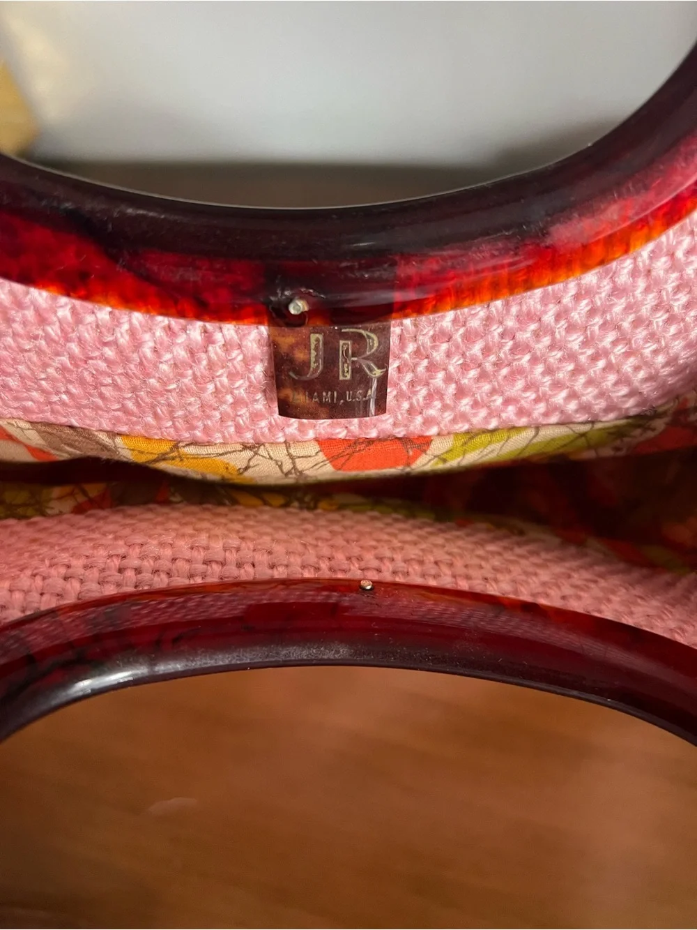 Vintage Pink Woven Tote Bag with Oval Handle